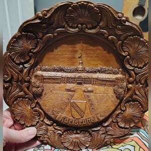 VTG German 3D Hand Carved Wood Resin Plate FIDELITAS - Karlsruhe Palace Germany